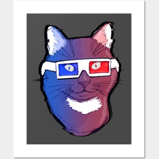 Retro Cat Wearing 80s 3D Glasses Illustration Posters and Art